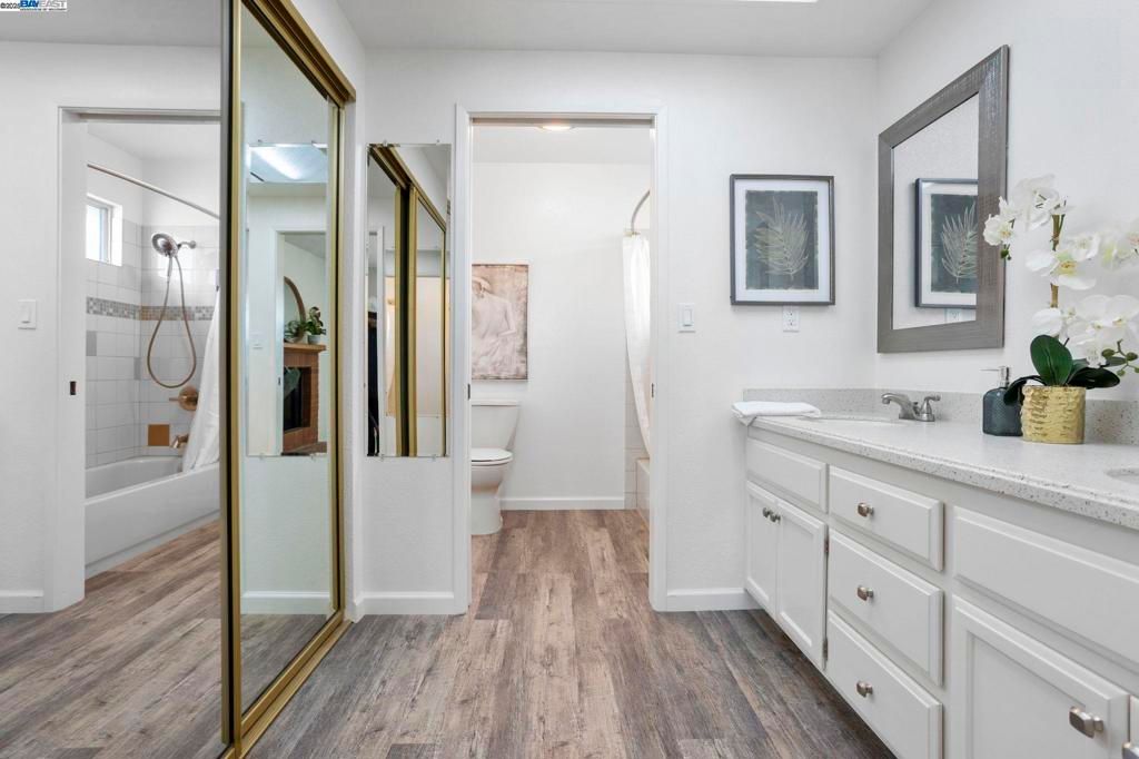 Bathroom, Glass Shower, Interior, Wood Texture Flooring
