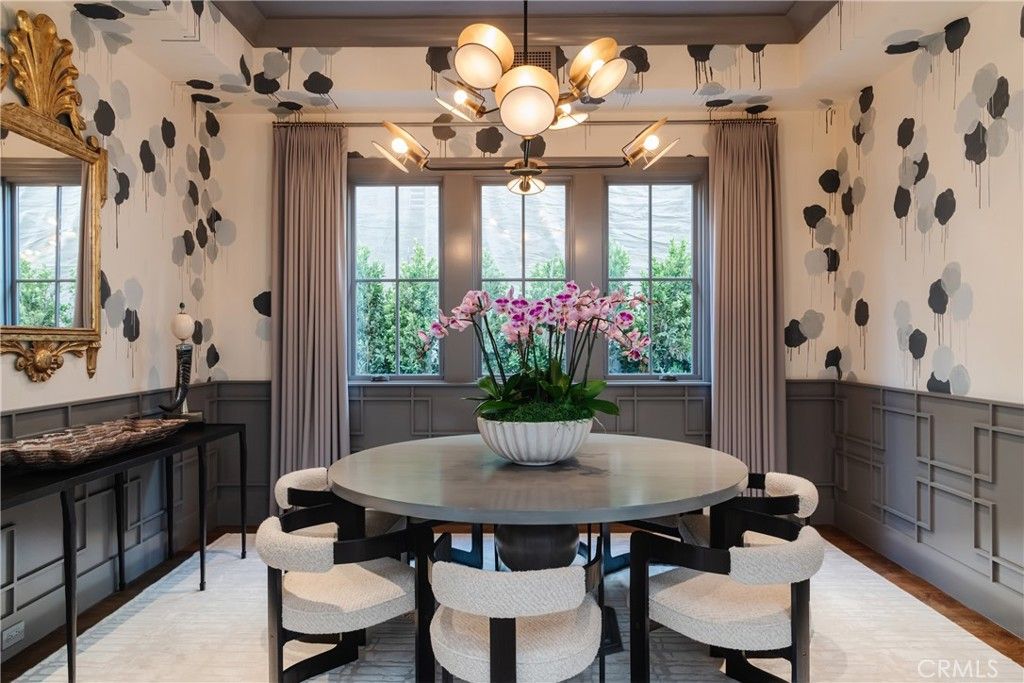 Dining room, Interior, Pendant Lights, Wood Texture Flooring