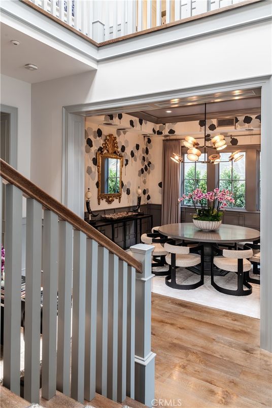 Dining room, Interior, Pendant Lights, Wood Texture Flooring