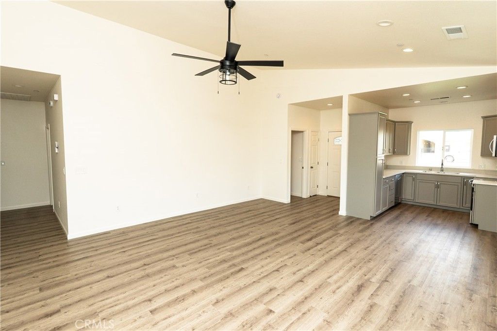 Empty room, Interior, Kitchen, Recessed Lighting, Wood Texture Flooring