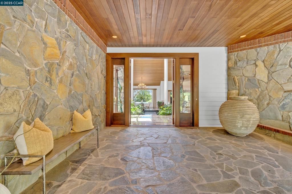 Chandelier, Interior, Recessed Lighting, Stone Walls, Wooden Ceilings