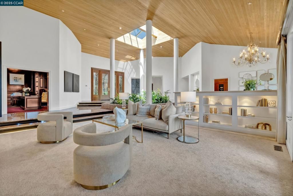 Chandelier, Interior, Living room, Recessed Lighting, Wooden Ceilings