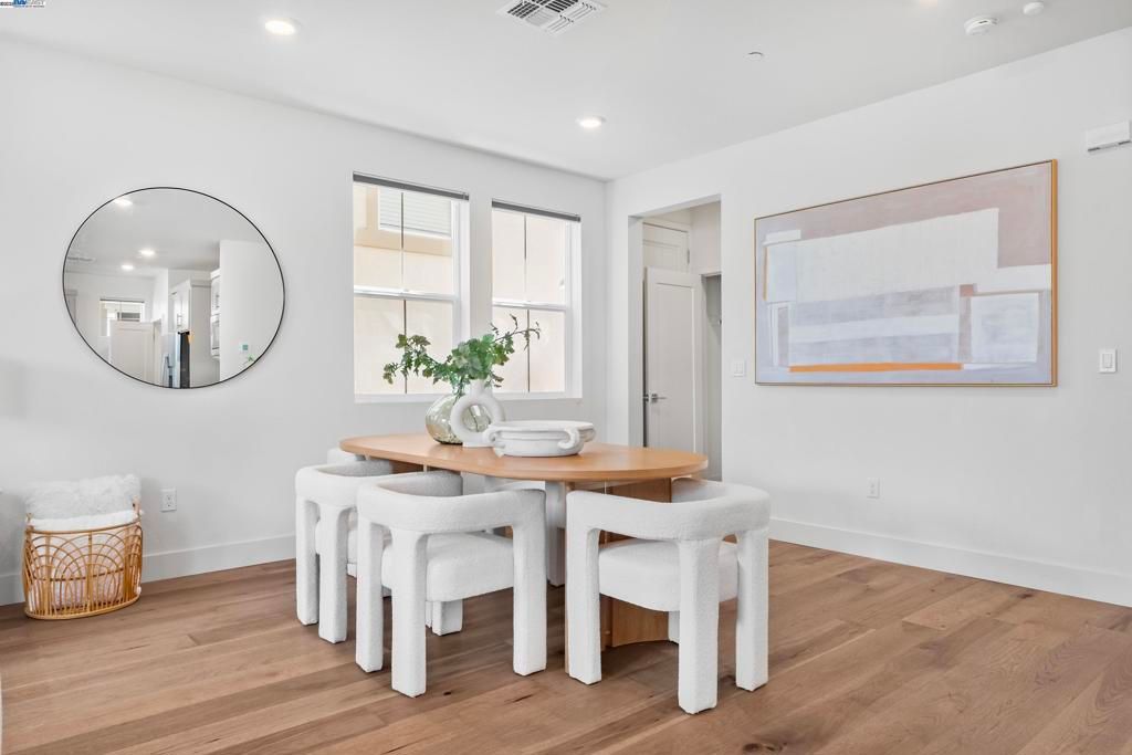 Dining room, Interior, Recessed Lighting, Wood Texture Flooring