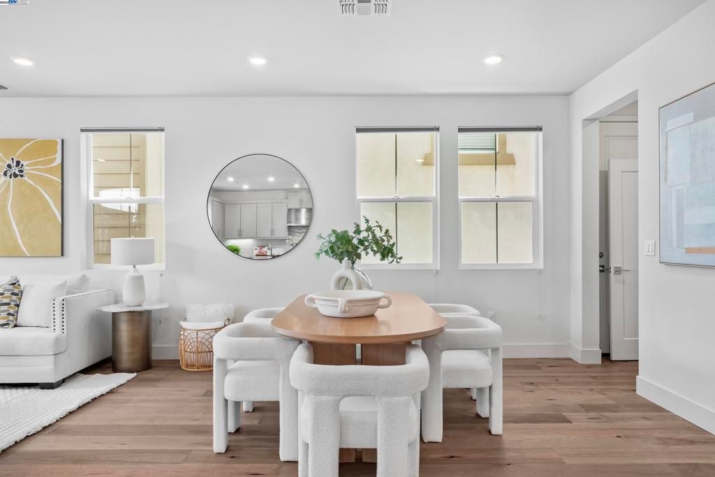 Dining room, Interior, Recessed Lighting, Wood Texture Flooring