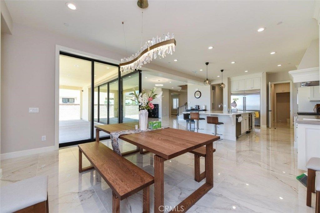 Dining room, Interior, Kitchen, Marble, Pendant Lights, Recessed Lighting, Stainless Steel Appliances