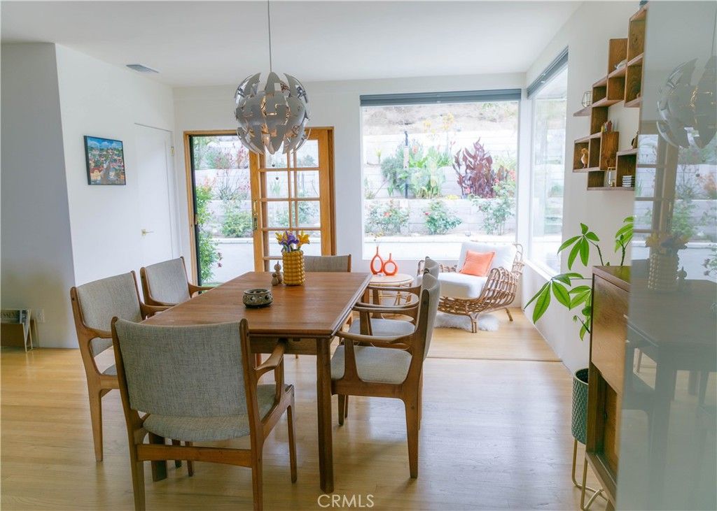 Dining room, Interior, Pendant Lights, Wood Texture Flooring