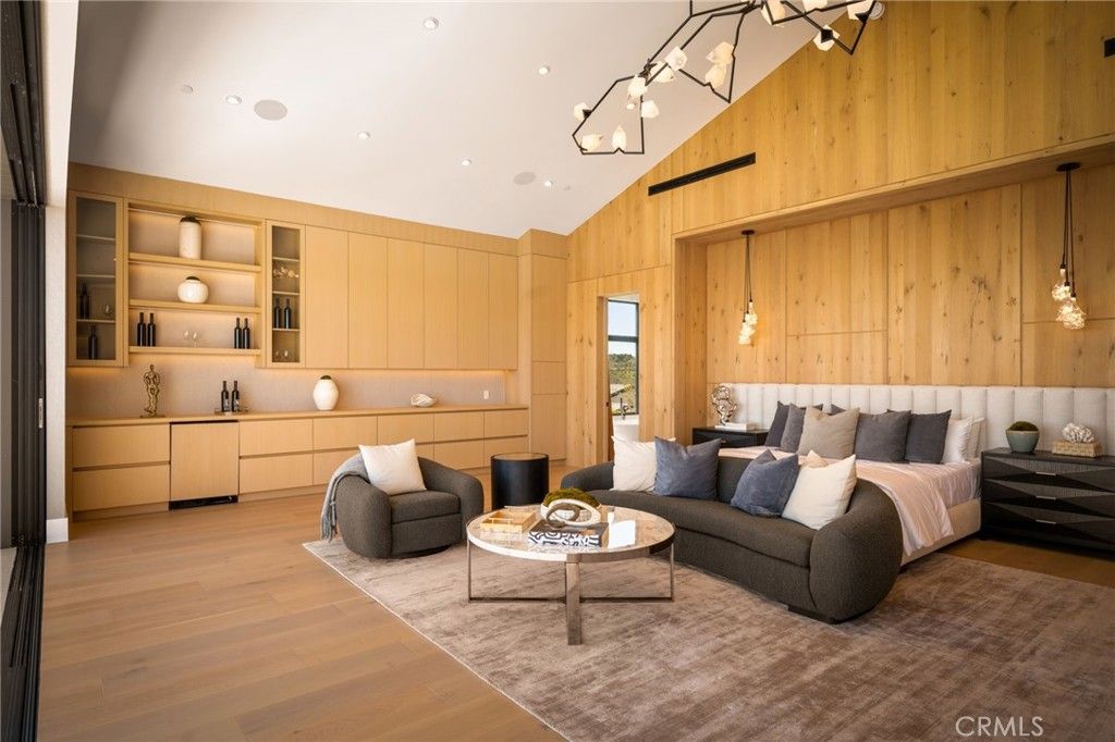 Interior, Living room, Pendant Lights, Recessed Lighting, Wood Texture Flooring, Wooden Walls