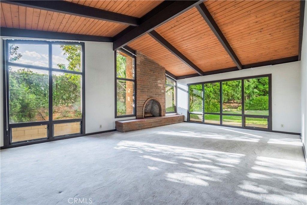 Empty room, Fireplace, Interior, Stone Walls, Wooden Beams, Wooden Ceilings