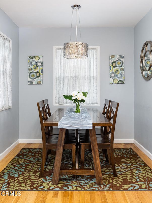 Dining room, Interior, Pendant Lights, Wood Texture Flooring