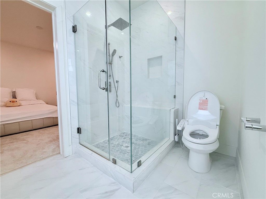 Bathroom, Bedroom, Glass Shower, Interior, Marble, Marble Walls, Recessed Lighting