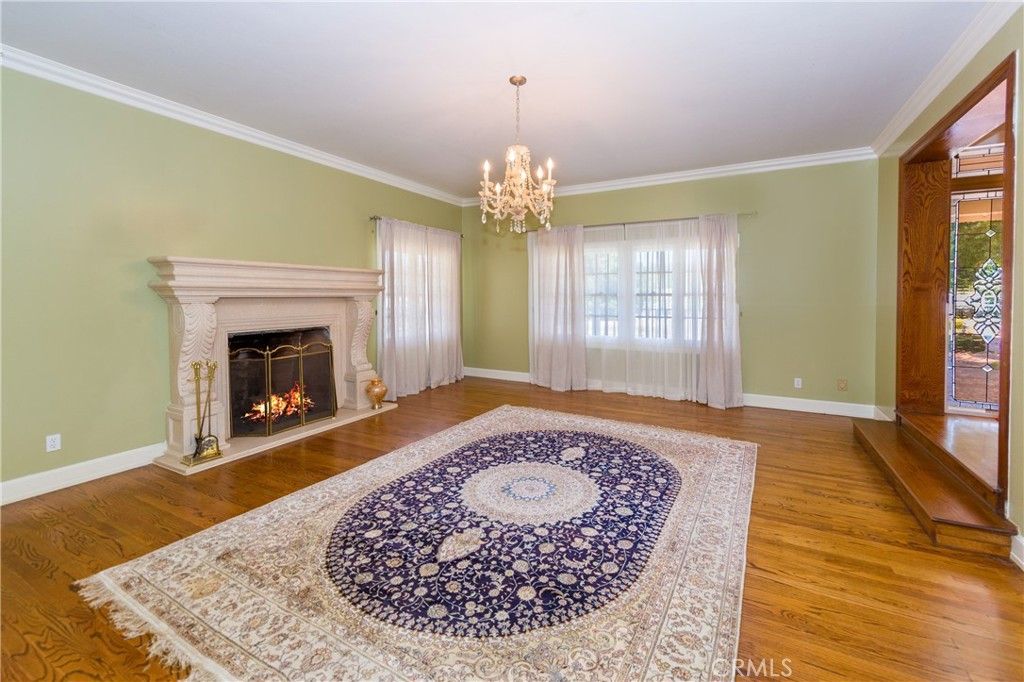 Chandelier, Empty room, Fireplace, Interior, Wood Texture Flooring