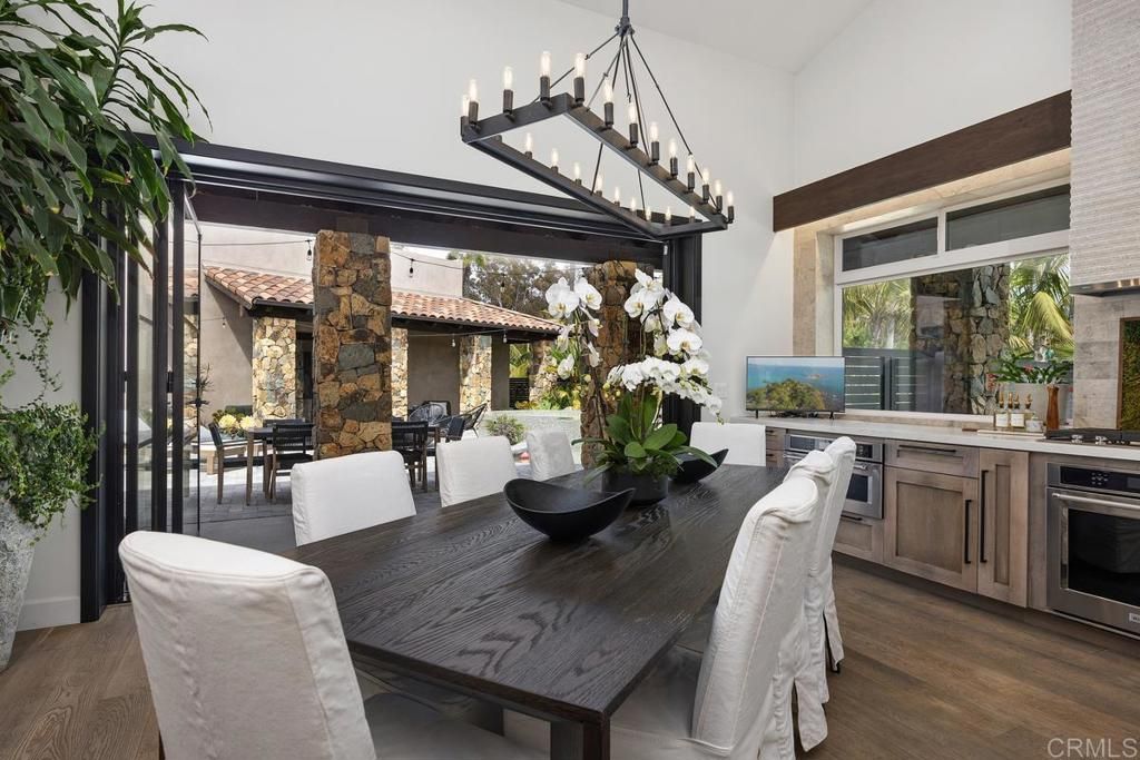 Dining room, Interior, Pendant Lights, Wood Texture Flooring