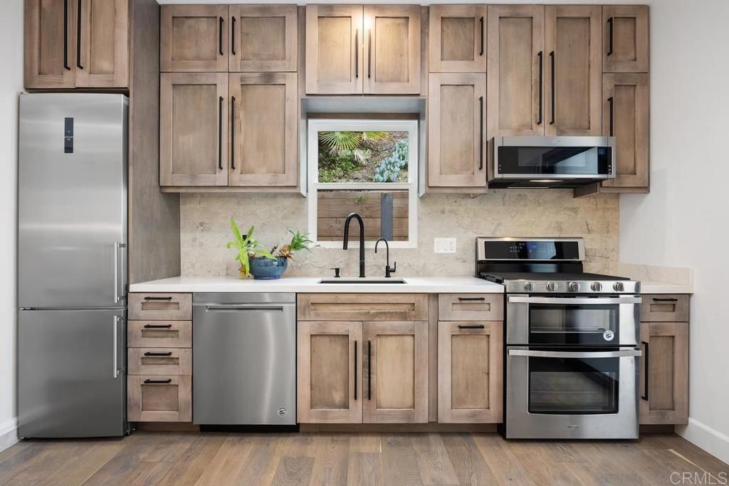 Interior, Kitchen, Stainless Steel Appliances, Wood Texture Flooring