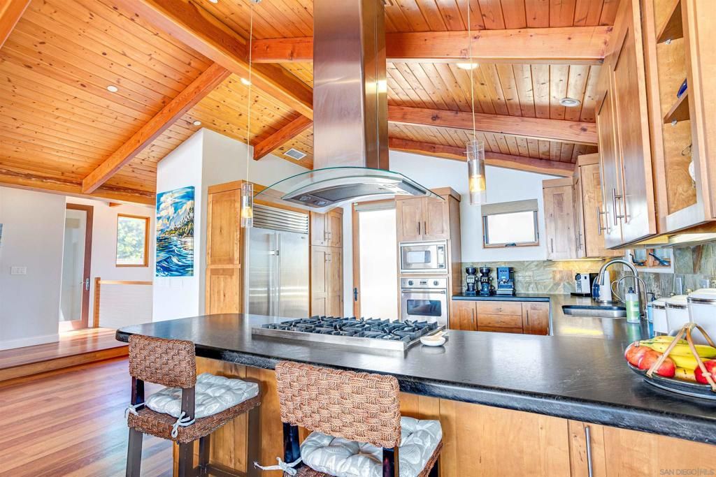 Interior, Kitchen, Recessed Lighting, Stainless Steel Appliances, Wooden Beams, Wooden Ceilings, Wood Texture Flooring