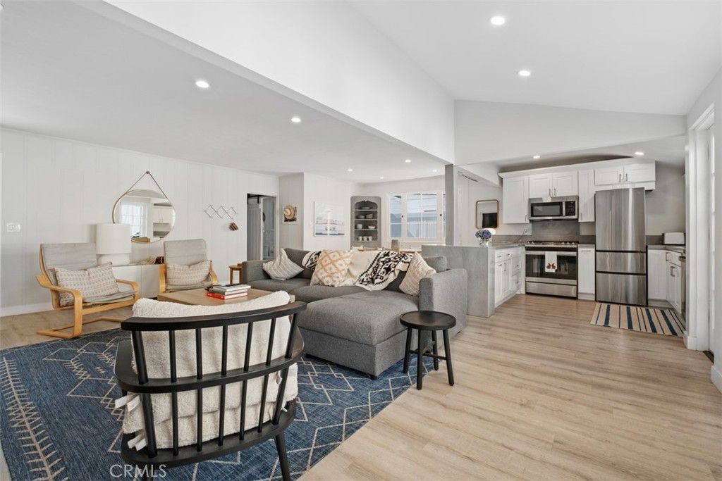 Interior, Kitchen, Living room, Recessed Lighting, Stainless Steel Appliances, Wood Texture Flooring