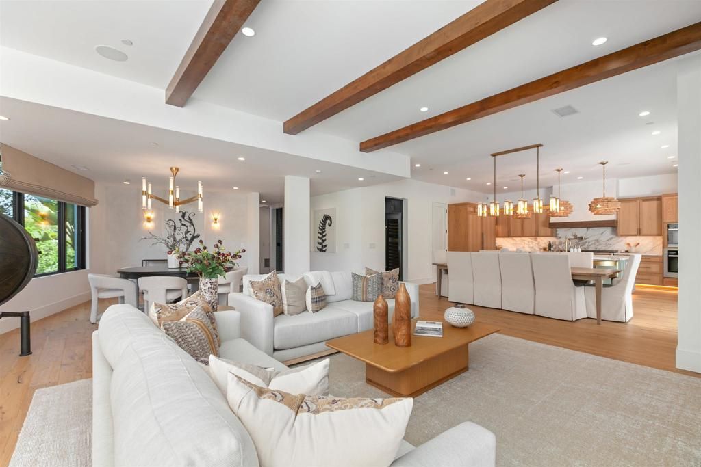 Dining room, Interior, Kitchen, Living room, Pendant Lights, Recessed Lighting, Wooden Beams, Wood Texture Flooring