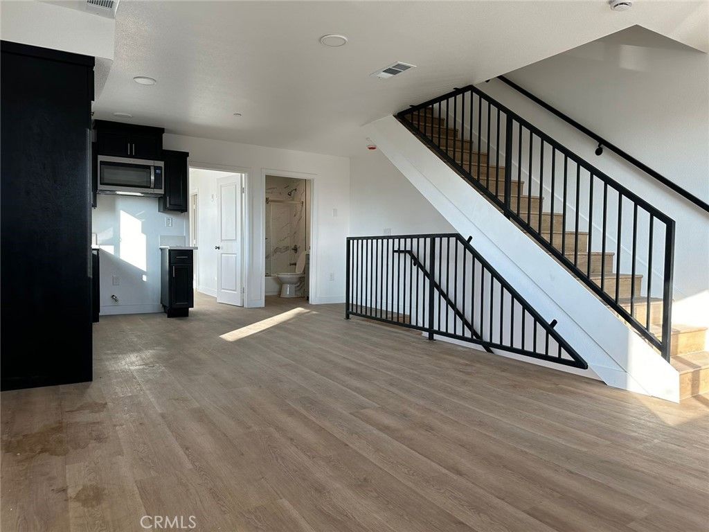 Empty room, Interior, Kitchen, Recessed Lighting, Wood Texture Flooring