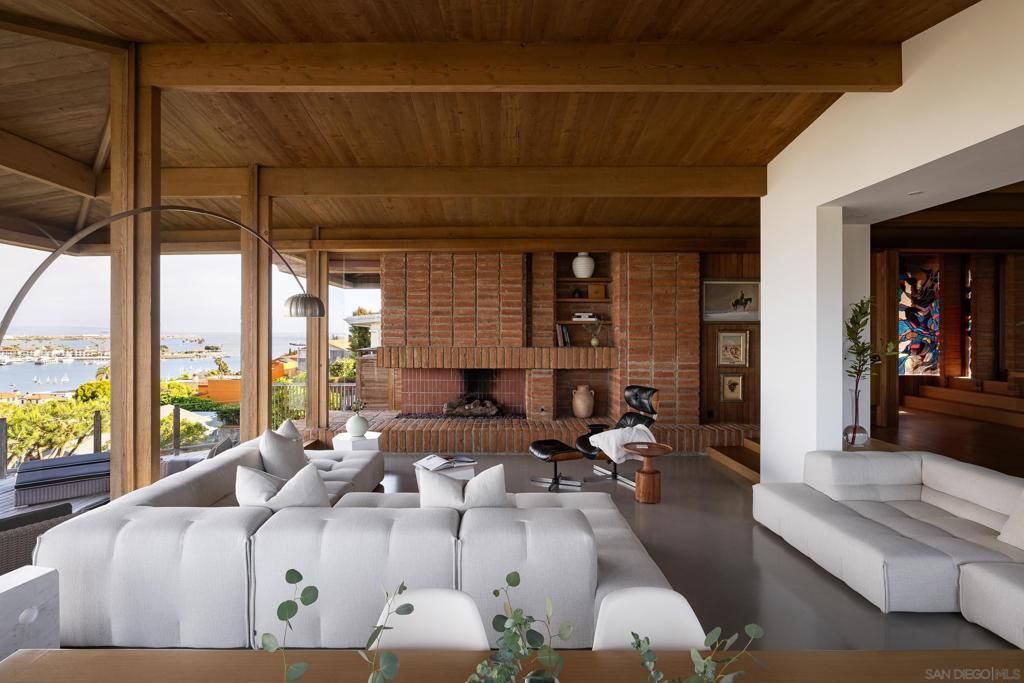 Fireplace, Interior, Living room, Stone Walls, Water, Wooden Beams, Wooden Ceilings