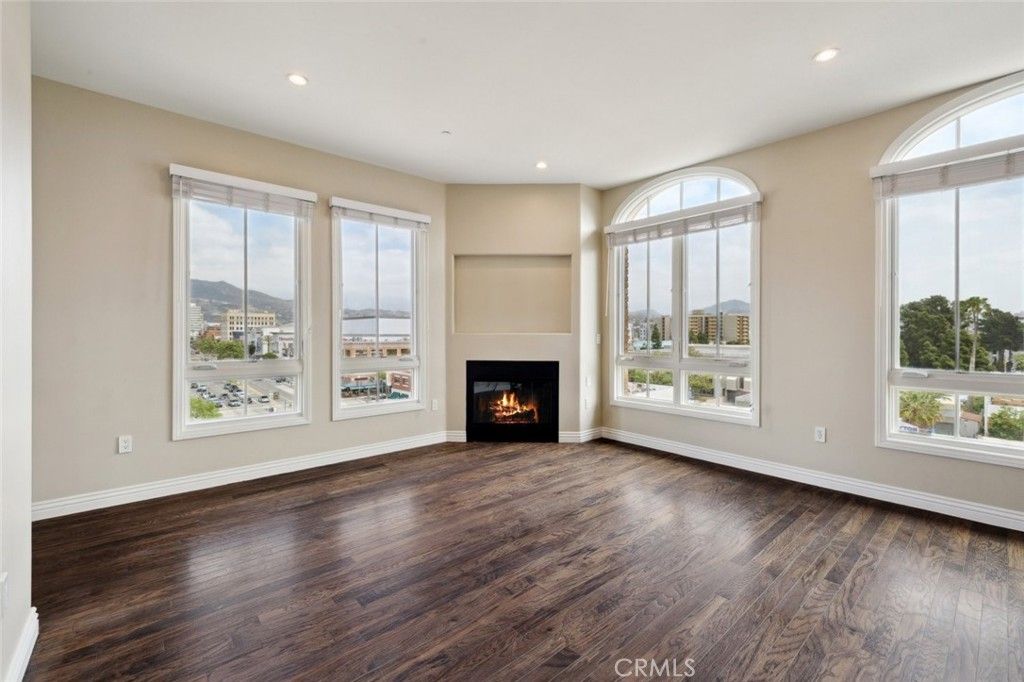 Empty room, Fireplace, Interior, Recessed Lighting, Wood Texture Flooring