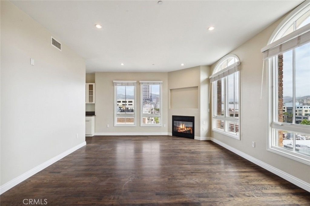 Empty room, Fireplace, Interior, Recessed Lighting, Wood Texture Flooring