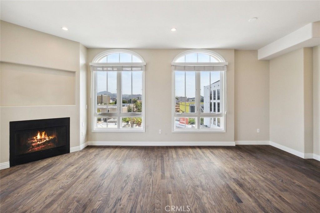 Empty room, Fireplace, Interior, Recessed Lighting, Wood Texture Flooring