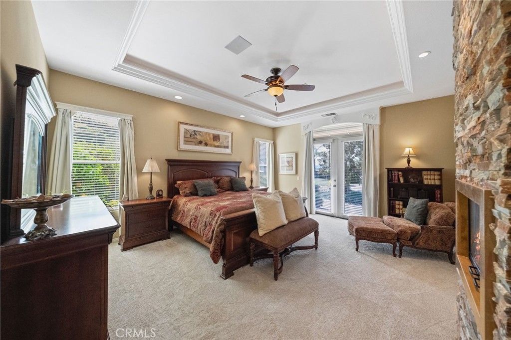 Bedroom, Fireplace, Interior, Recessed Lighting, Stone Walls