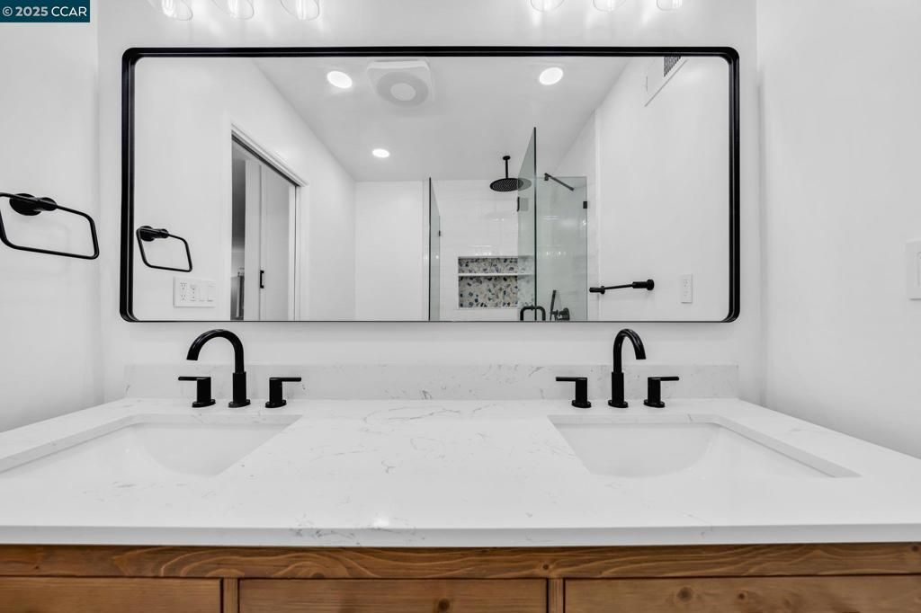 Bathroom, Dual Sink Vanities, Glass Shower, Interior, Recessed Lighting