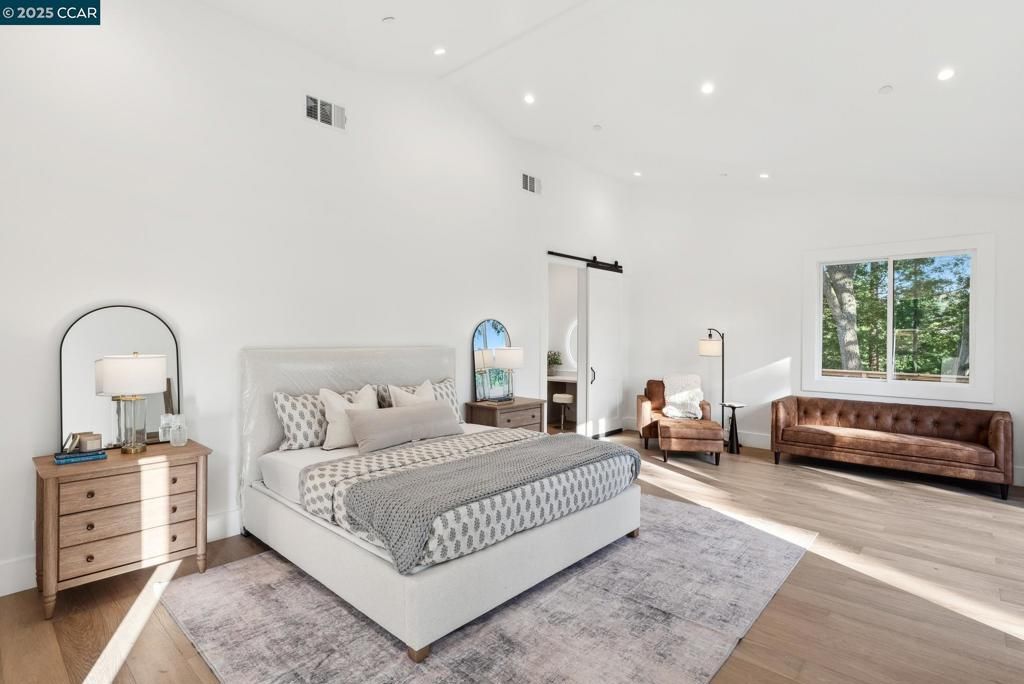 Bedroom, Interior, Recessed Lighting, Wood Texture Flooring