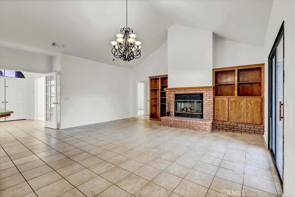 Chandelier, Empty room, Fireplace, Interior