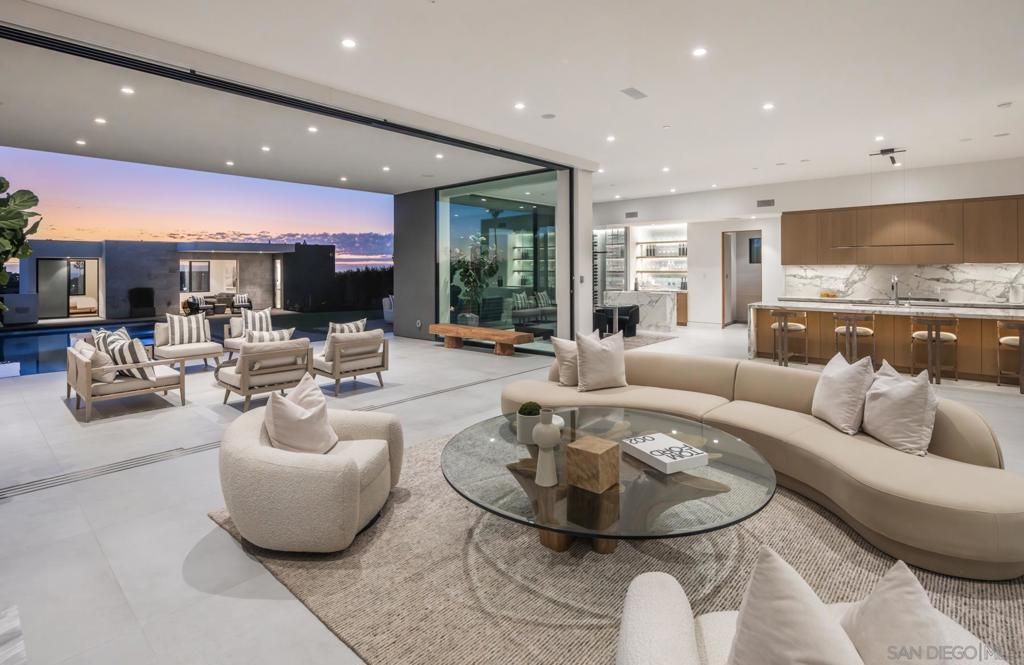 Interior, Kitchen, Living room, Marble Walls, Pendant Lights, Recessed Lighting