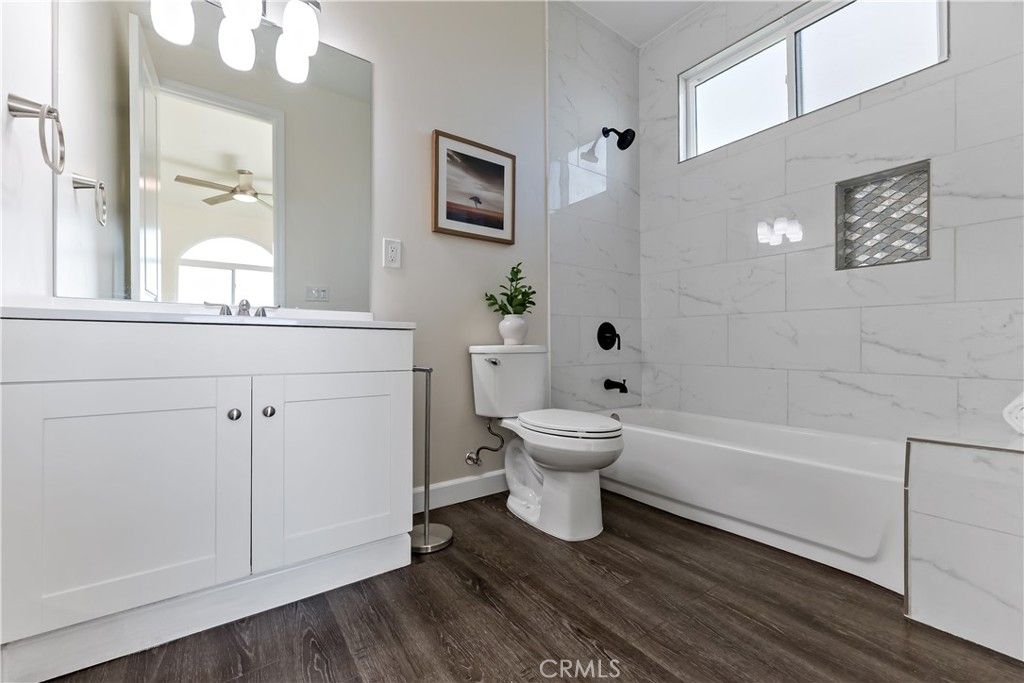 Bathroom, Interior, Marble Walls, Wood Texture Flooring