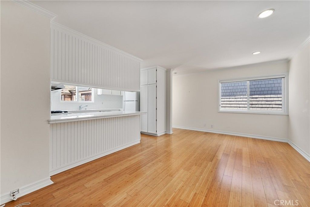 Empty room, Interior, Kitchen, Recessed Lighting, Wood Texture Flooring
