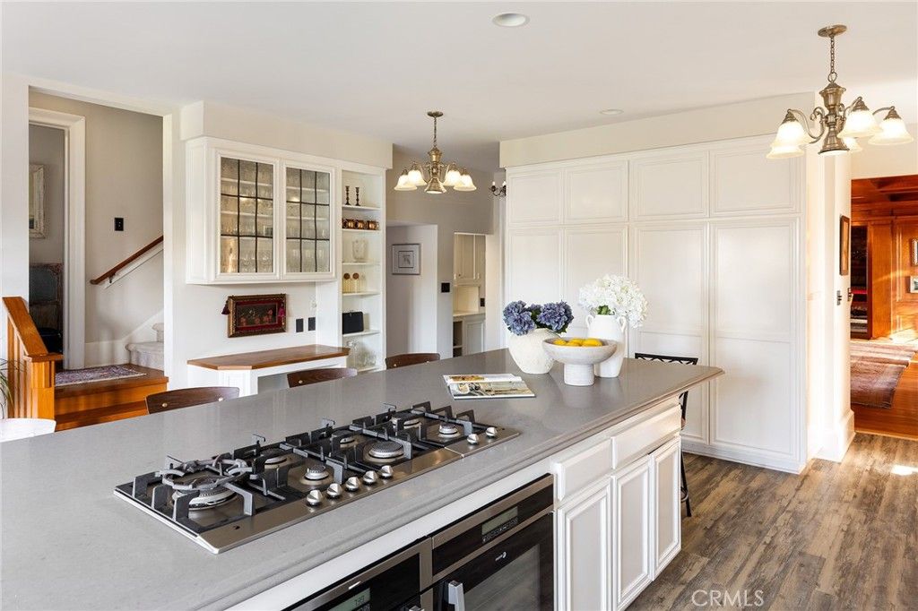 Chandelier, Interior, Kitchen, Pendant Lights, Recessed Lighting, Wood Texture Flooring