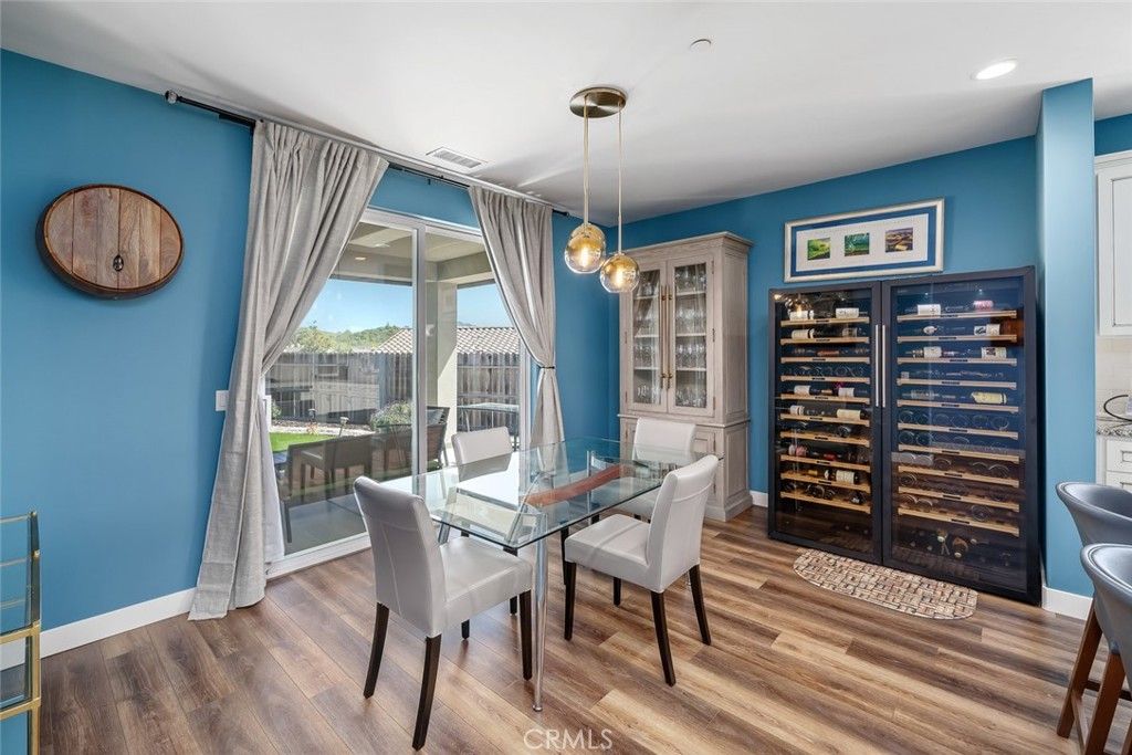 Dining room, Interior, Pendant Lights, Recessed Lighting, Wood Texture Flooring