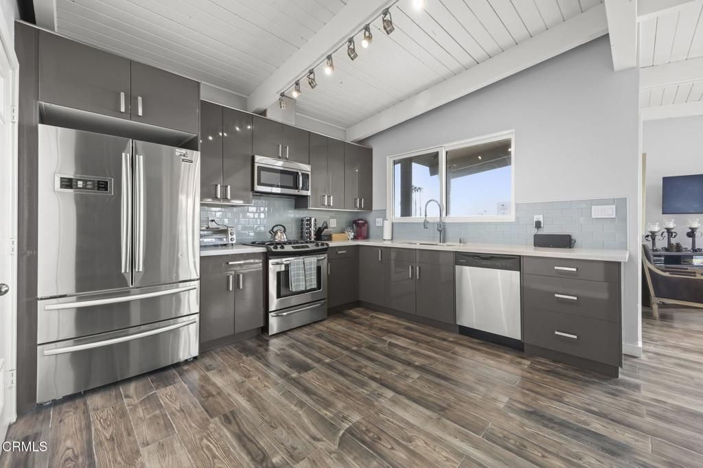 Interior, Kitchen, Stainless Steel Appliances, Wood Texture Flooring