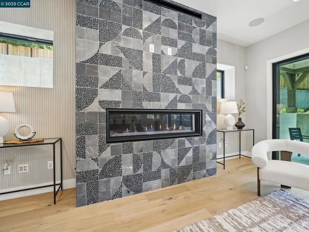 Fireplace, Interior, Recessed Lighting, Wood Texture Flooring