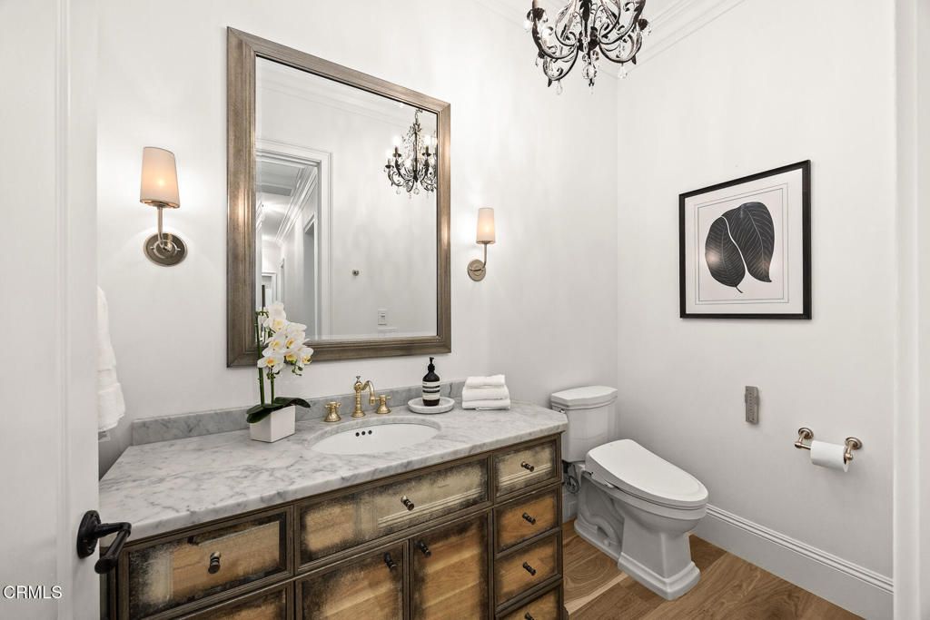 Bathroom, Chandelier, Interior, Wood Texture Flooring