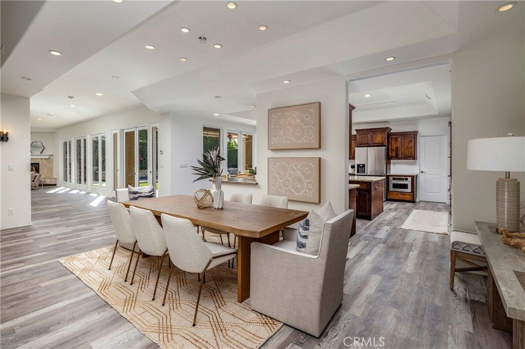 Dining room, Interior, Kitchen, Recessed Lighting, Stainless Steel Appliances, Wood Texture Flooring