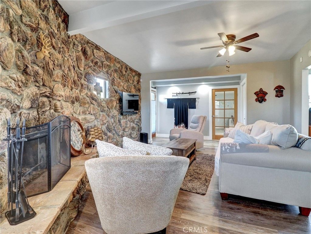Fireplace, Interior, Living room, Stone Walls, Wood Texture Flooring