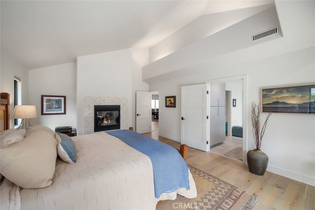 Bedroom, Fireplace, Interior, Wood Texture Flooring