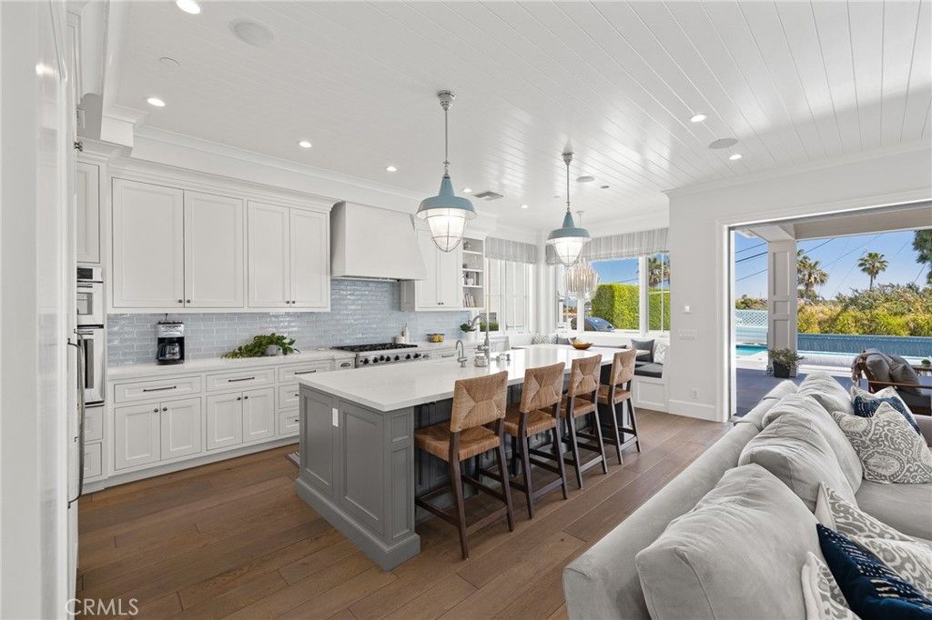 Interior, Kitchen, Pendant Lights, Recessed Lighting, Stainless Steel Appliances, Water, Wood Texture Flooring