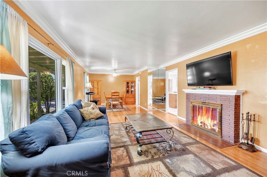 Dining room, Fireplace, Interior, Living room, Wood Texture Flooring