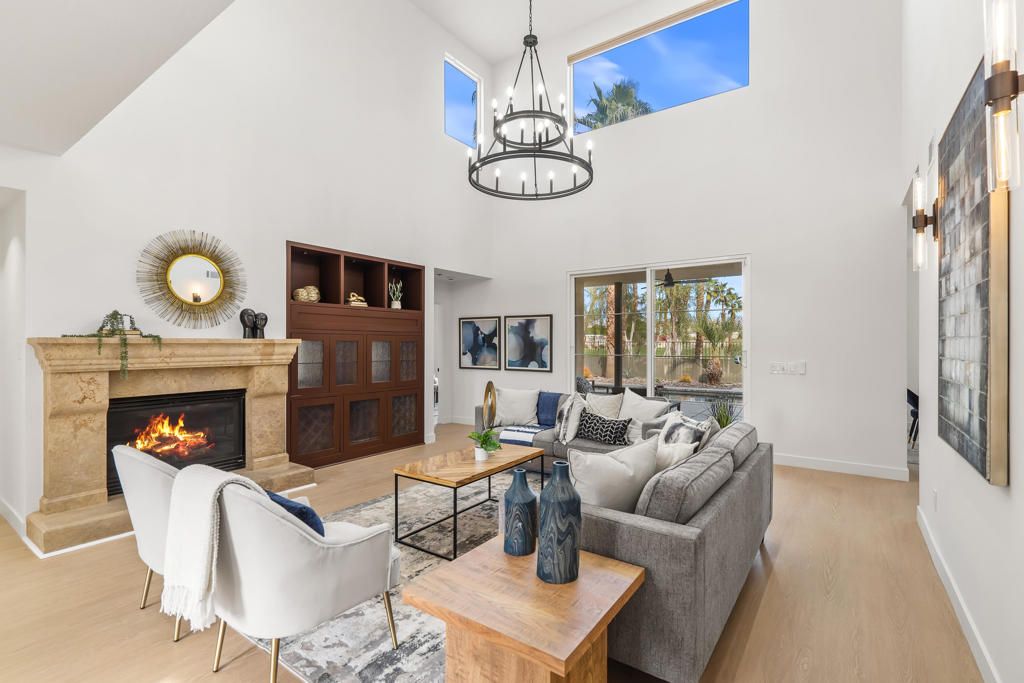 Chandelier, Fireplace, Interior, Living room, Pendant Lights, Wood Texture Flooring