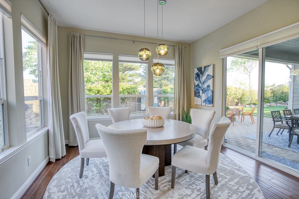 Dining room, Interior, Pendant Lights, Wood Texture Flooring