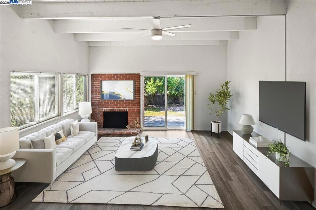 Fireplace, Interior, Living room, Stone Walls, Wood Texture Flooring