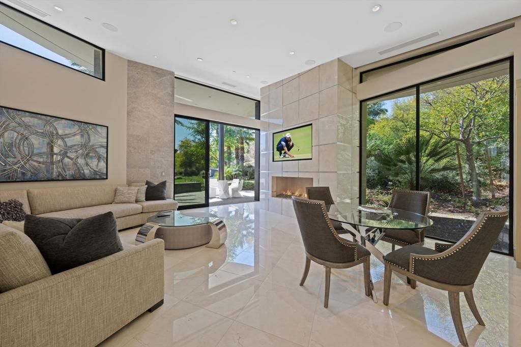 Dining room, Fireplace, Interior, Living room, Recessed Lighting