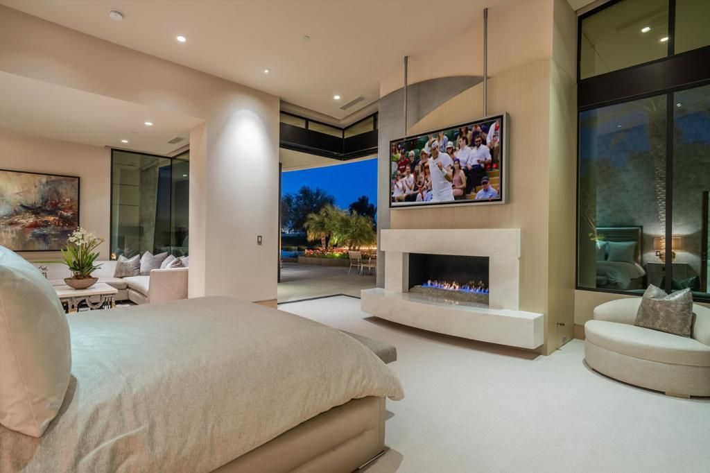 Bedroom, Fireplace, Interior, Pendant Lights, Recessed Lighting
