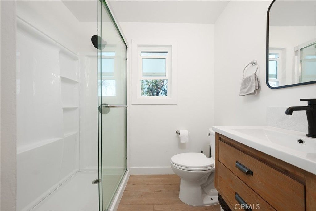 Bathroom, Glass Shower, Interior, Wood Texture Flooring