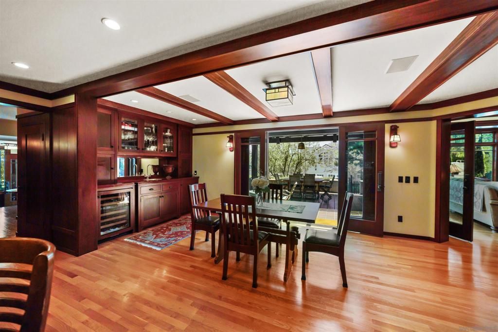 Dining room, Interior, Recessed Lighting, Wood Texture Flooring