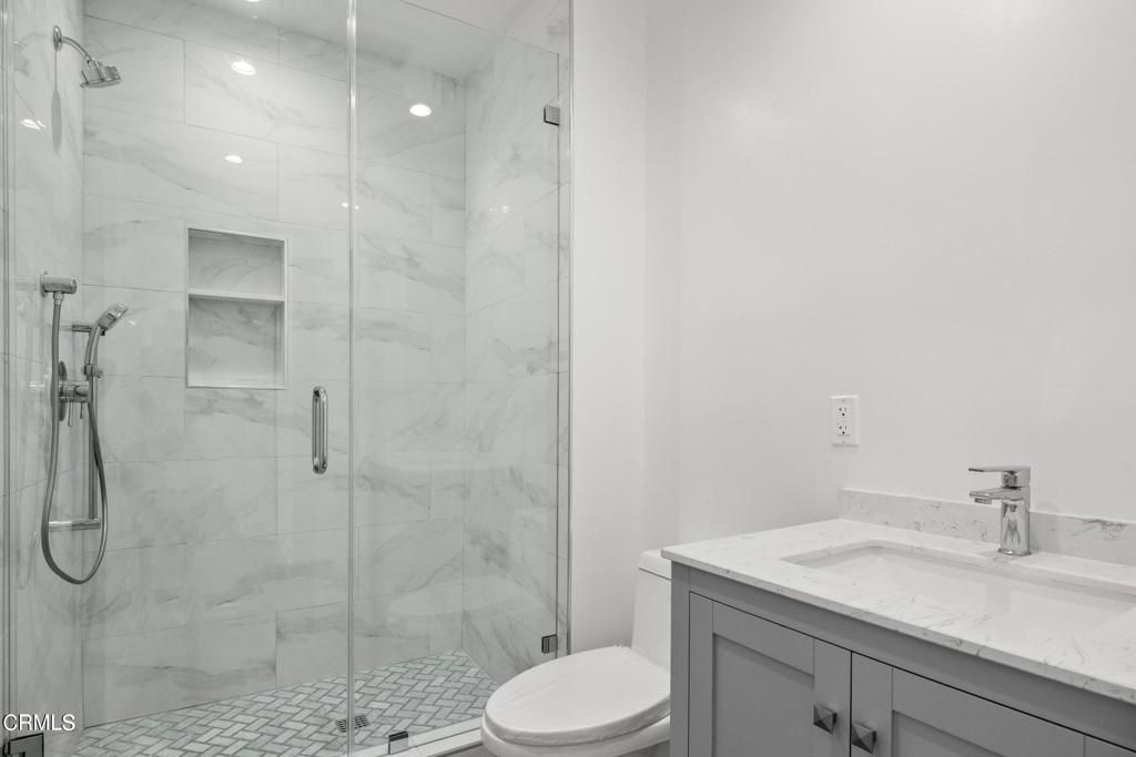 Bathroom, Glass Shower, Interior, Marble Walls, Recessed Lighting